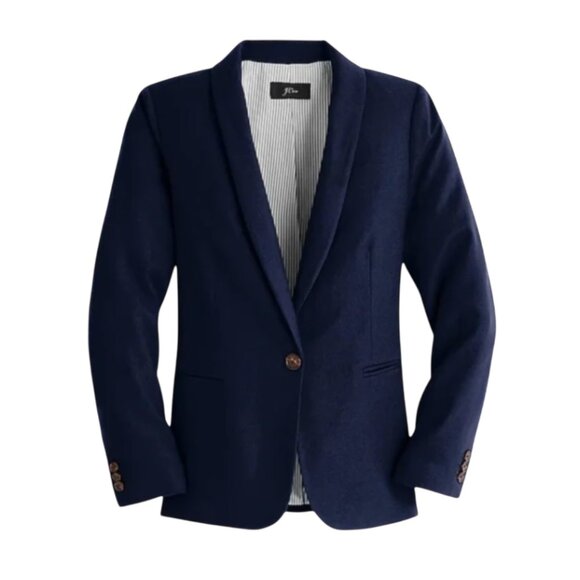 NWT JCrew Parke Blazer Jacket Womens 10 Navy Blue Wool Flannel One Button NEW - Picture 1 of 10